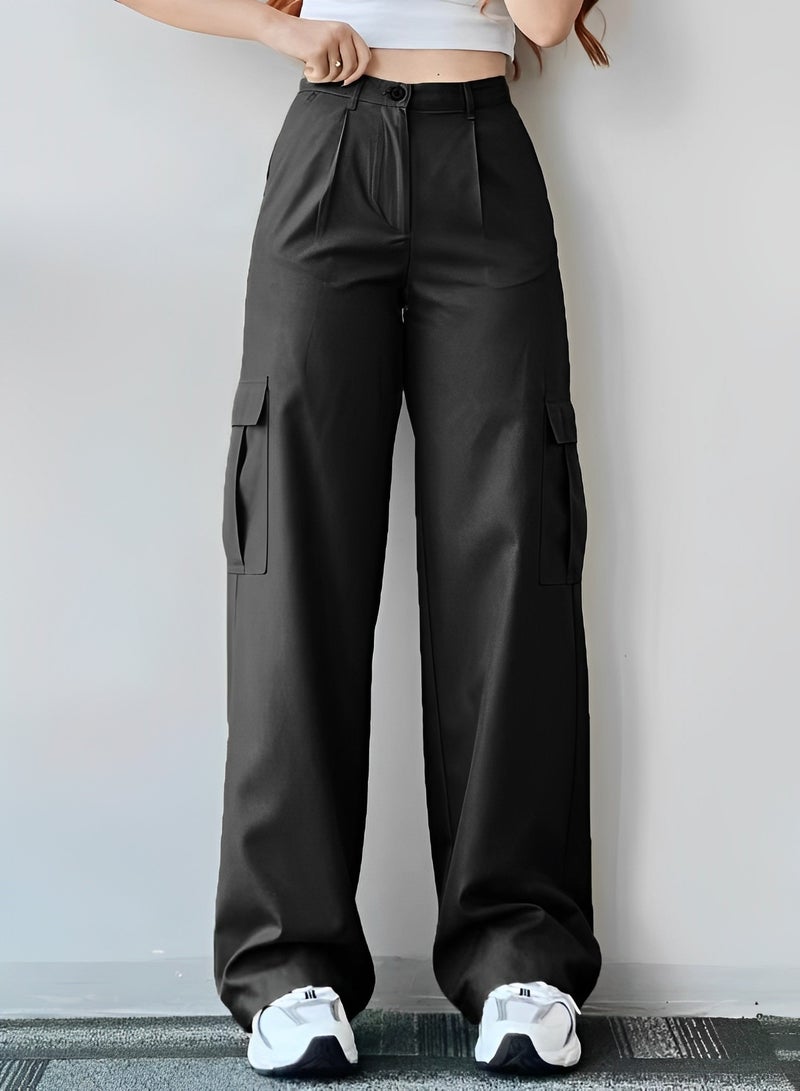 Women's Cargo Pants High Waist Stretch Pant Casual Pants Relaxed Fit Straight Wide Leg Pants with Multi Pockets