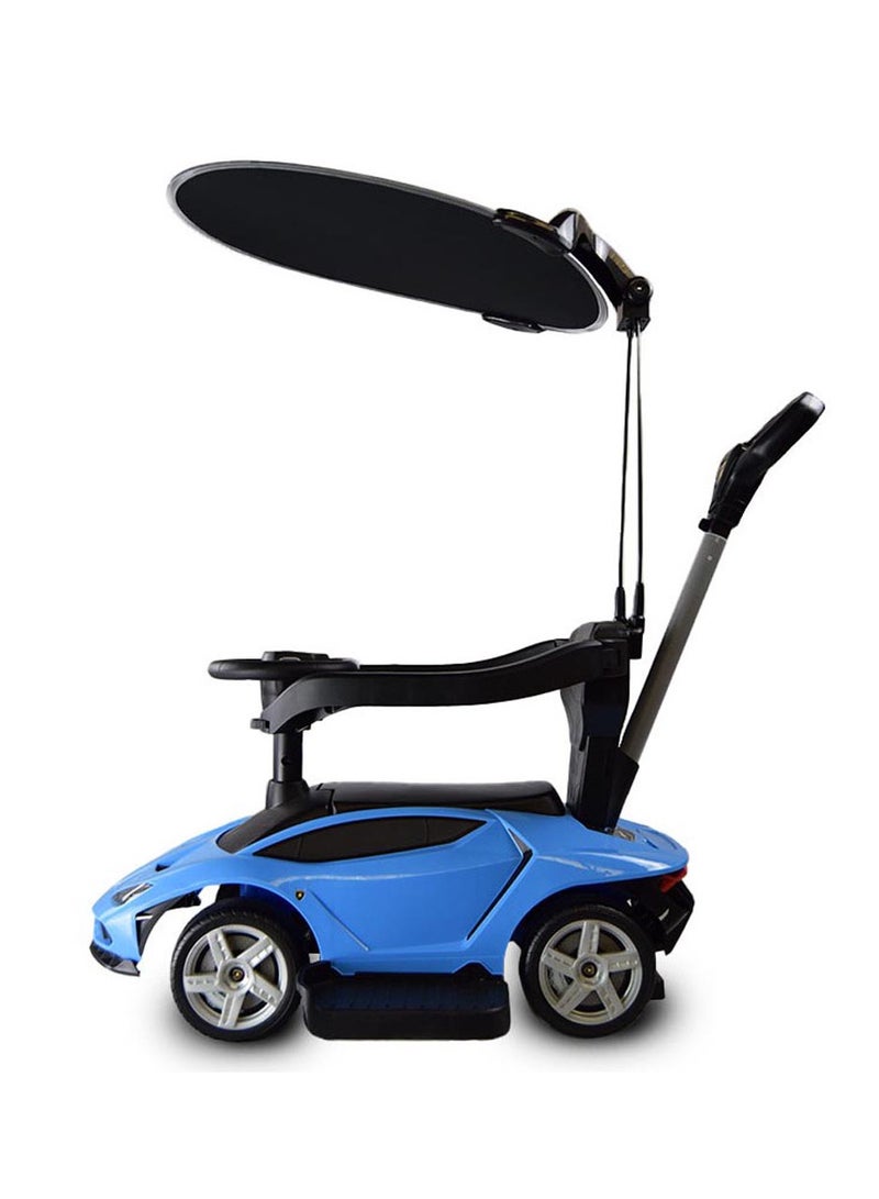 Lamborghini Kids Pusher Car umberlla with Rideon - Blue