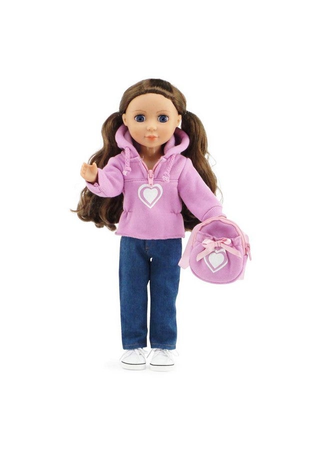14 Inch Doll 3 Piece Valentines Heart Hoodie Jeans Sweatshirt Clothes Set With Backpack Accessory Compatible With Glitter Girls And Similar Dolls Doll And Shoes Not Included