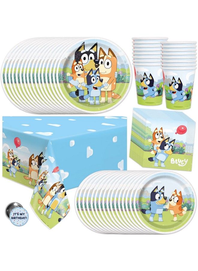 Bluey Birthday Party Supplies And Decorations With Bluey Tablecover Bluey Plates Bluey Cups Bluey Napkins Button