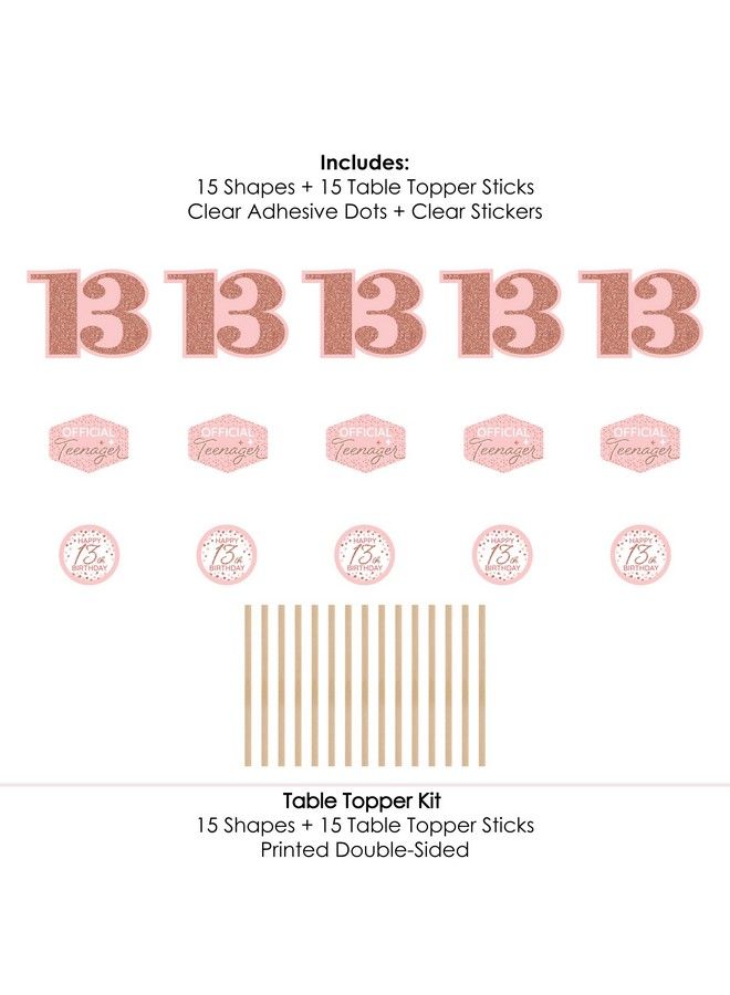 13Th Pink Rose Gold Birthday Happy Birthday Party Centerpiece Sticks Table Toppers Set Of 15