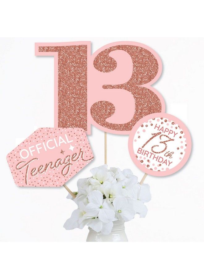 13Th Pink Rose Gold Birthday Happy Birthday Party Centerpiece Sticks Table Toppers Set Of 15