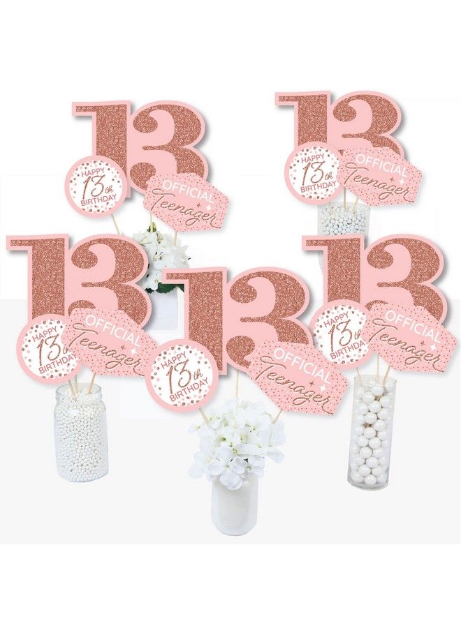 13Th Pink Rose Gold Birthday Happy Birthday Party Centerpiece Sticks Table Toppers Set Of 15