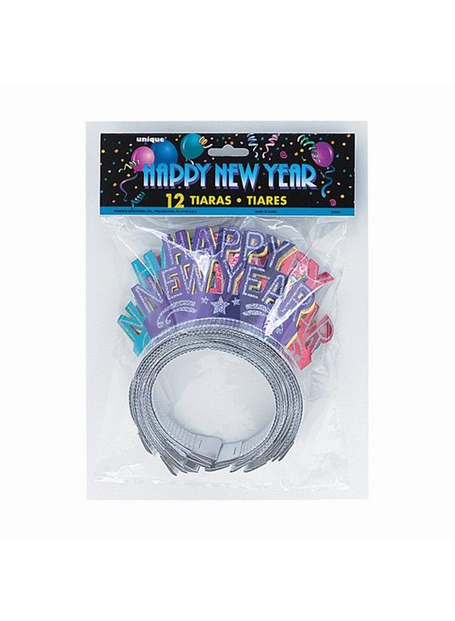 Glittery New Year Paper Tiaras Assorted Colors 12 Pcs