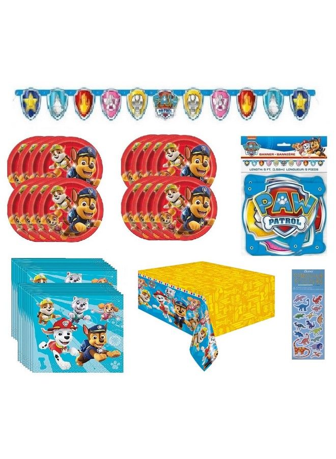 Paw Patrol Birthday Party Supplies Decoration Bundle Pack Includes 16 Dessert Cake Paper Plates 16 Napkins 1 Table Cover 1 Party Banner (Bundle For 16)