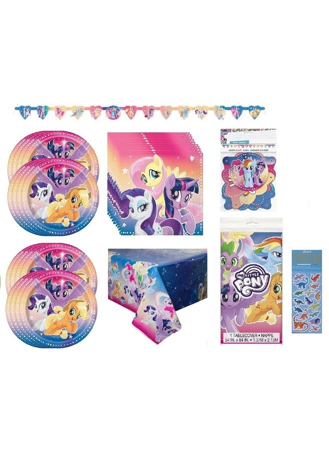 My Little Pony Birthday Supplies Bundle Pack Includes Dessert Plates Napkins Table Cover Happy Birthday Banner Bundle For 16