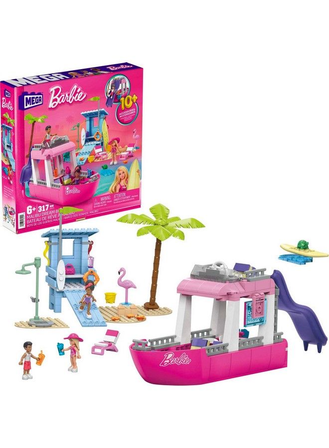 Barbie Boat Building Toys Playset Malibu Dream Boat With 317 Pieces 2 Pets 3 Microdolls And Accessories Pink 6+ Year Old Kid