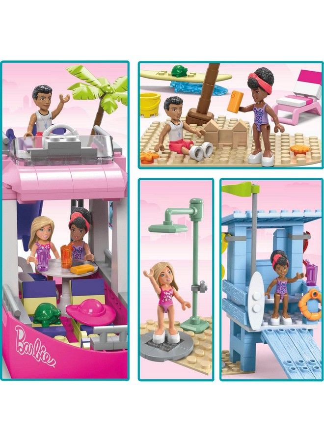 Barbie Boat Building Toys Playset Malibu Dream Boat With 317 Pieces 2 Pets 3 Microdolls And Accessories Pink 6+ Year Old Kid
