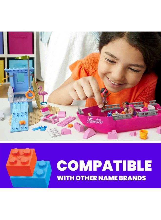Barbie Boat Building Toys Playset Malibu Dream Boat With 317 Pieces 2 Pets 3 Microdolls And Accessories Pink 6+ Year Old Kid