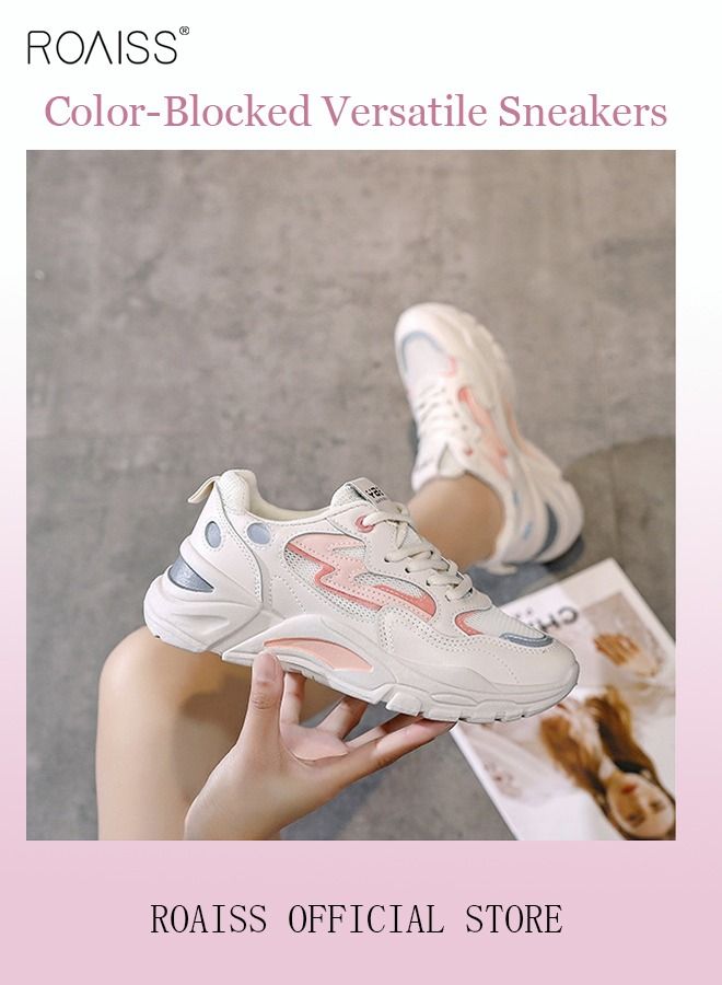 Casual Versatile Sports Shoes for Women Breathable Wear-Resistant Low Top Sneakers for Students Ladies Outdoors Activities Womens Stylish All-Match Soft Sole Platform Walking Shoes Athlesiure Shoes