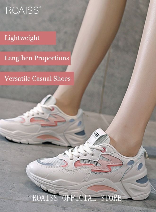 Casual Versatile Sports Shoes for Women Breathable Wear-Resistant Low Top Sneakers for Students Ladies Outdoors Activities Womens Stylish All-Match Soft Sole Platform Walking Shoes Athlesiure Shoes