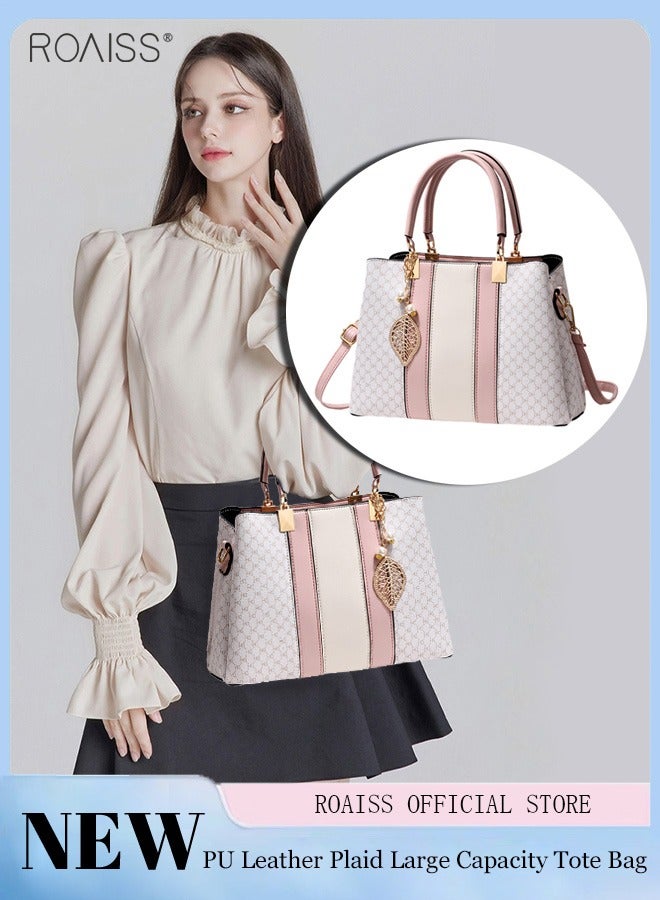 Women's Fashionable Checkered Crossbody Bag Pu Leather Handbag With Exquisite Pendant Accessories