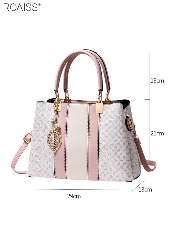 Women's Fashionable Checkered Crossbody Bag Pu Leather Handbag With Exquisite Pendant Accessories