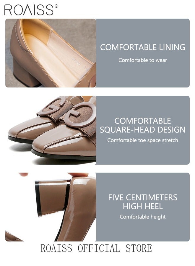 Fashion Office Ladies Shoes Women Pu Leather Pumps Shoes British Style Square Toe Leather Shoes Mid Heel Chunky Heel Women's Shoes