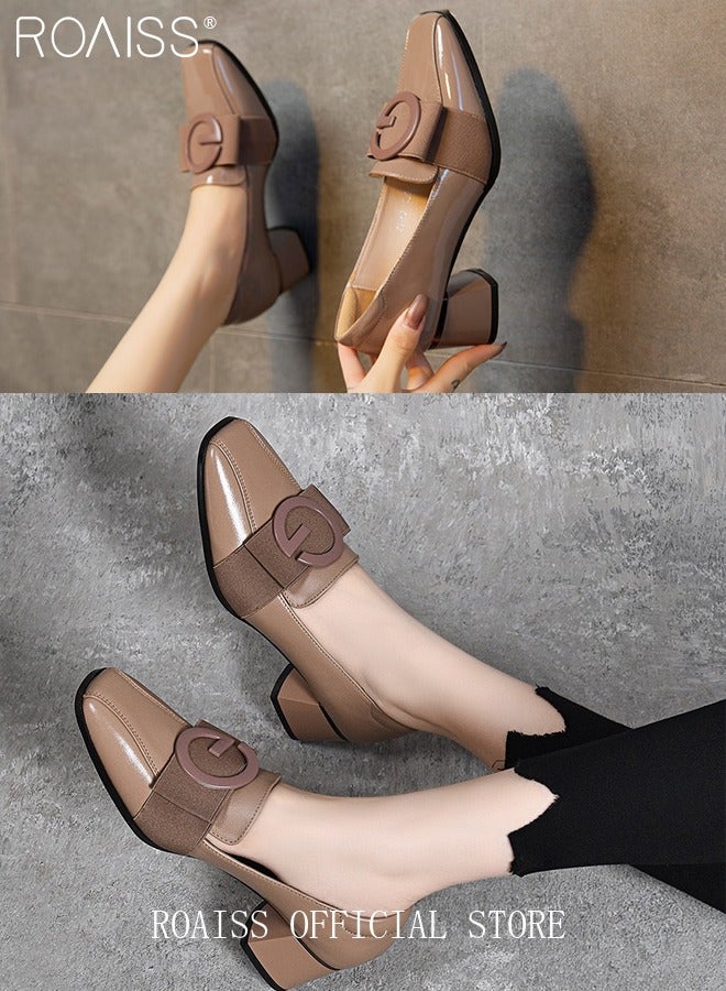 Fashion Office Ladies Shoes Women Pu Leather Pumps Shoes British Style Square Toe Leather Shoes Mid Heel Chunky Heel Women's Shoes