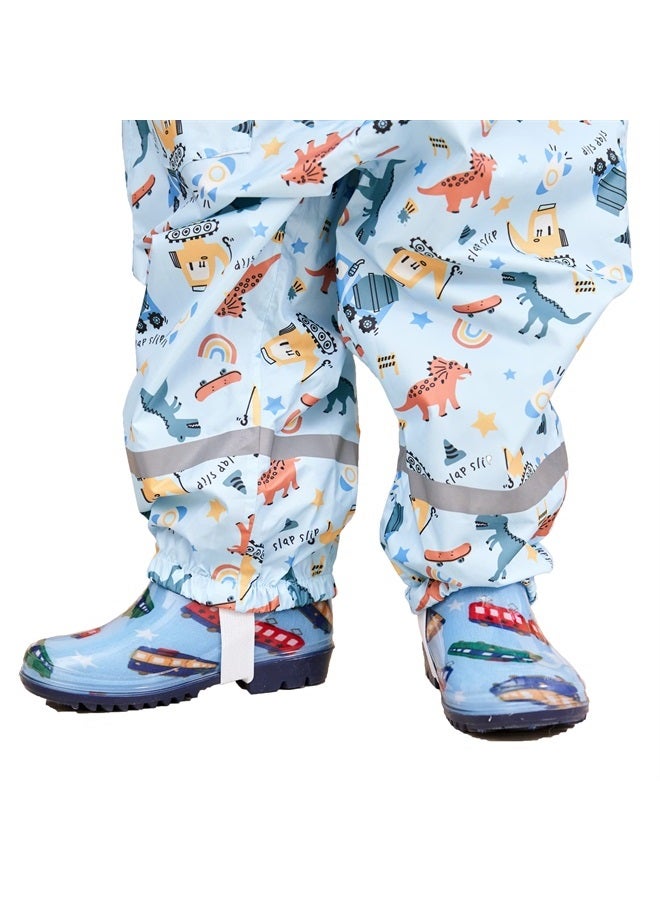 Kids Toddler Rain Suit for Boys Girls One Piece Hoodie Zipper Cartoon Waterproof Coverall Rain Jacket 7-9Years XL Size