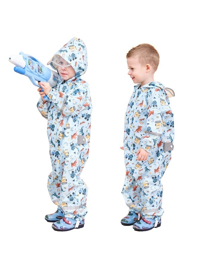 Kids Toddler Rain Suit for Boys Girls One Piece Hoodie Zipper Cartoon Waterproof Coverall Rain Jacket 7-9Years XL Size