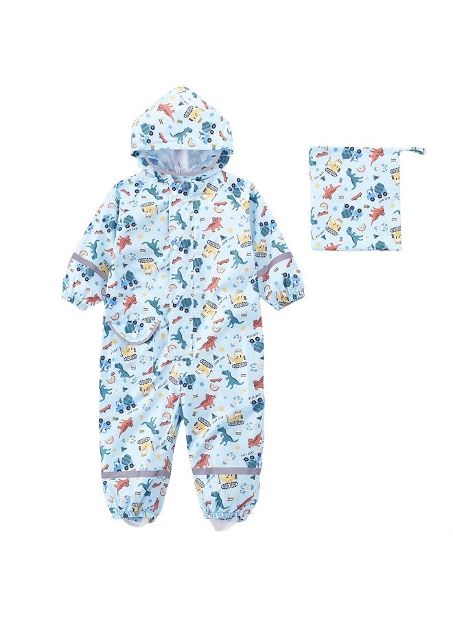 Kids Toddler Rain Suit for Boys Girls One Piece Hoodie Zipper Cartoon Waterproof Coverall Rain Jacket 7-9Years XL Size
