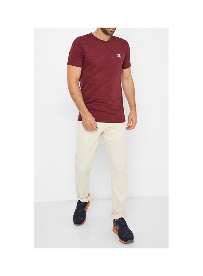 Embroidery Detailed Melange T-Shirt Brick Red