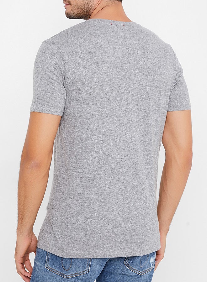 Embroidery Detailed Melange T-Shirt Light Grey Melange