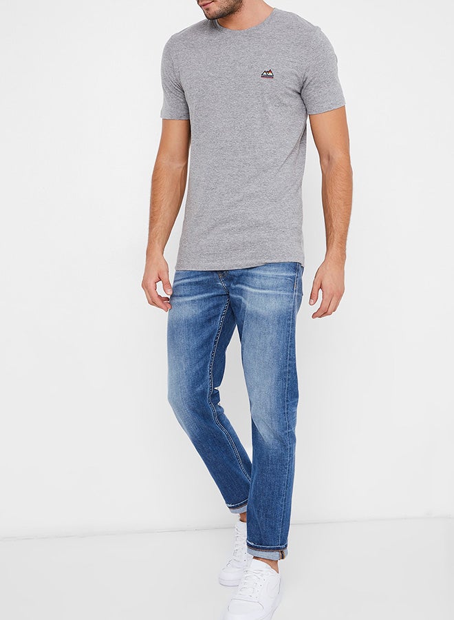 Embroidery Detailed Melange T-Shirt Light Grey Melange
