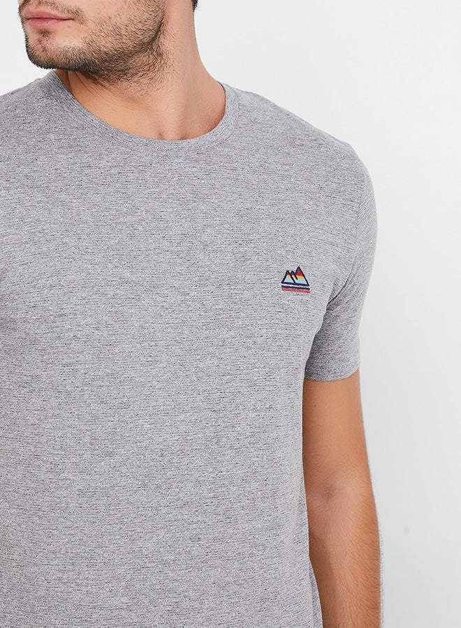 Embroidery Detailed Melange T-Shirt Light Grey Melange
