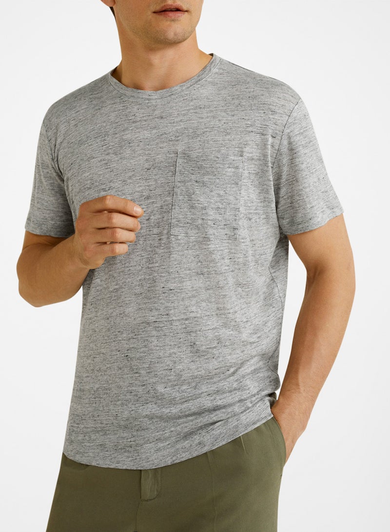Patch Pocket Speckled T-Shirt Grey