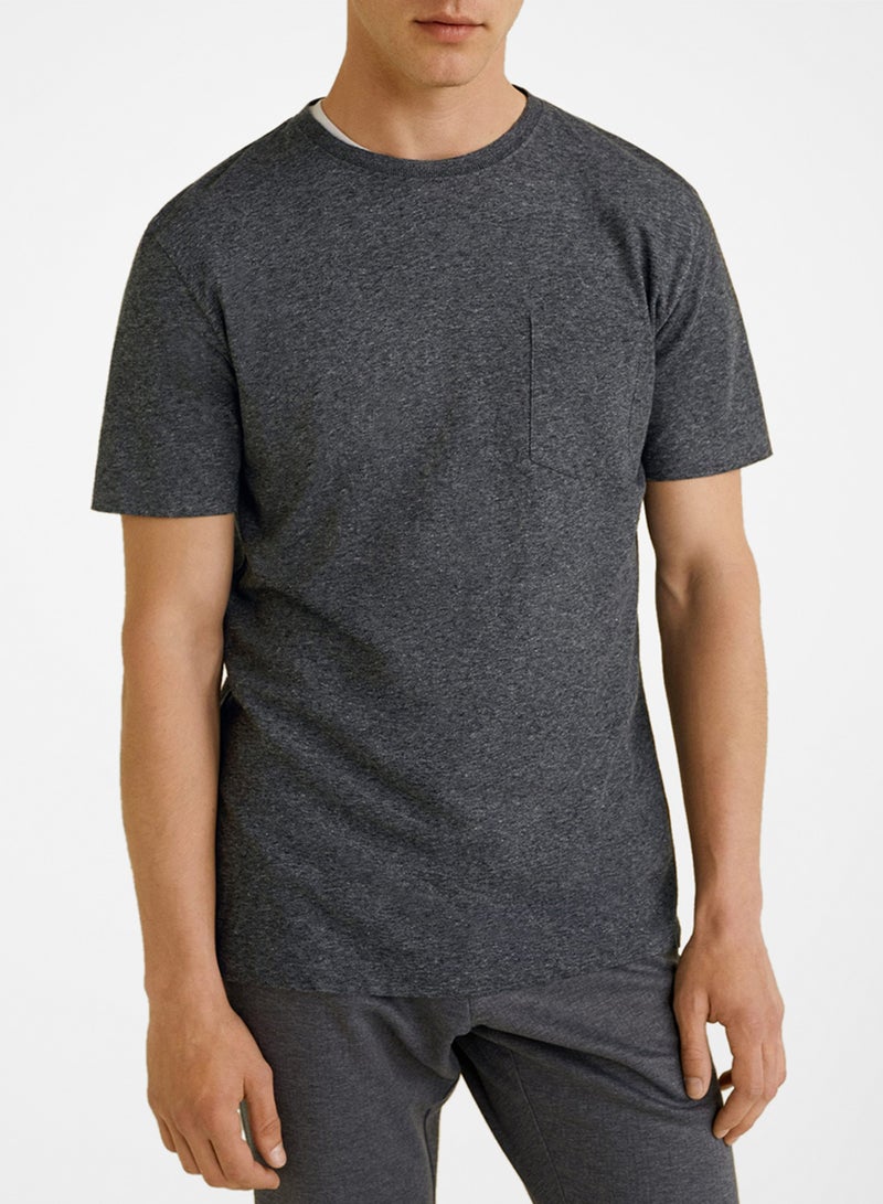 Patch Pocket Flecked T-Shirt Grey