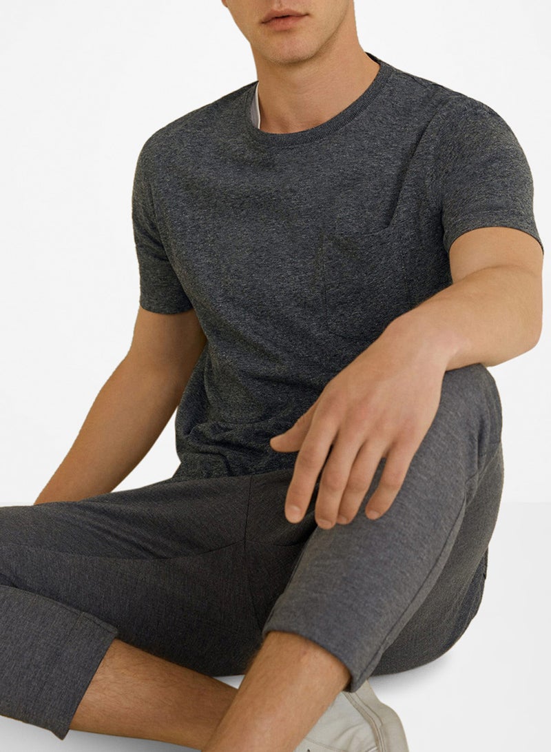 Patch Pocket Flecked T-Shirt Grey