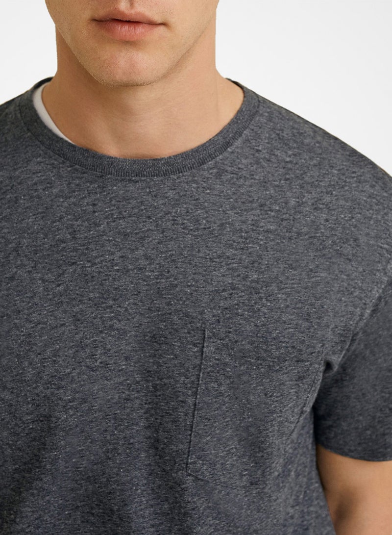 Patch Pocket Flecked T-Shirt Grey