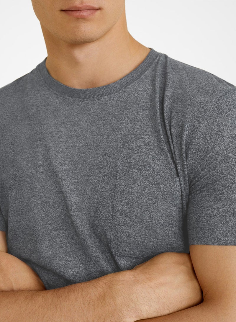 Patch Pocket Flecked T-Shirt Grey