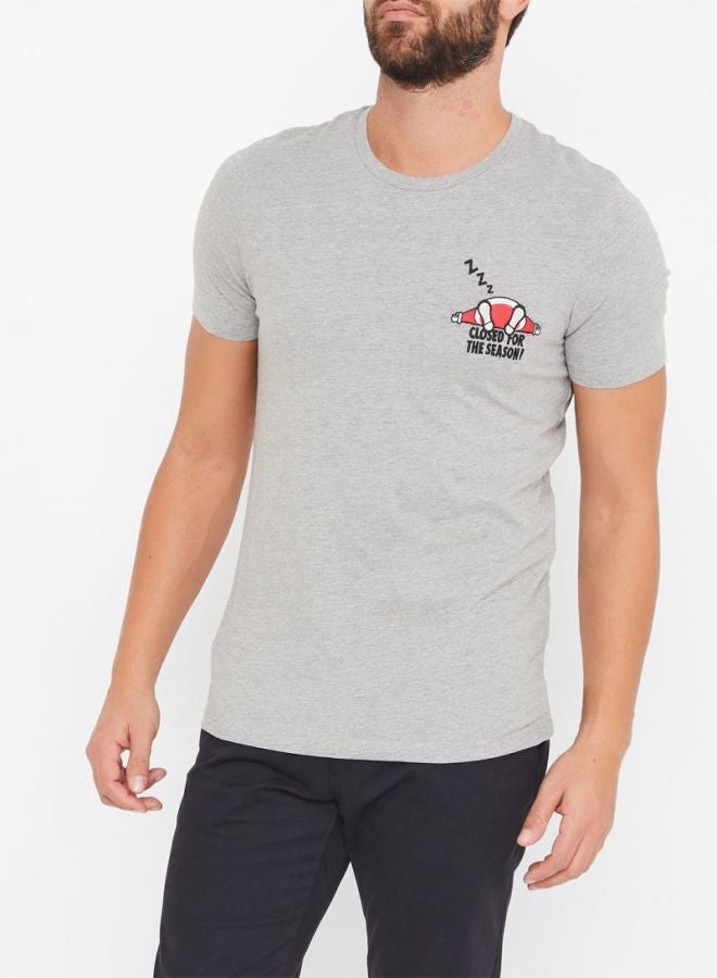 Santa Embroidered Short Sleeves T-shirt Grey/Red