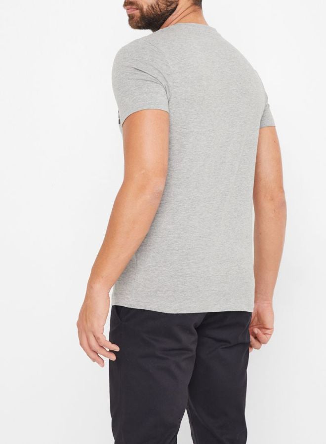 Santa Embroidered Short Sleeves T-shirt Grey/Red