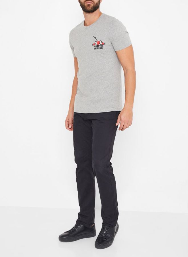 Santa Embroidered Short Sleeves T-shirt Grey/Red