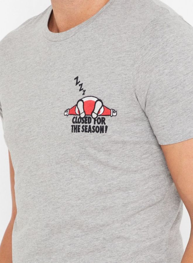 Santa Embroidered Short Sleeves T-shirt Grey/Red