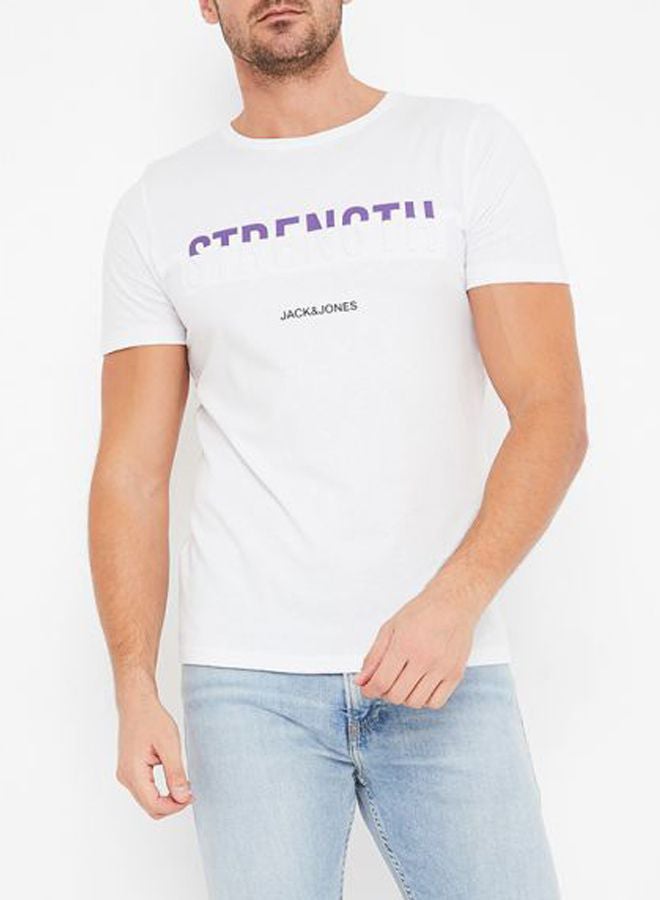 Text Printed Short Sleeves T-shirt White/Blue