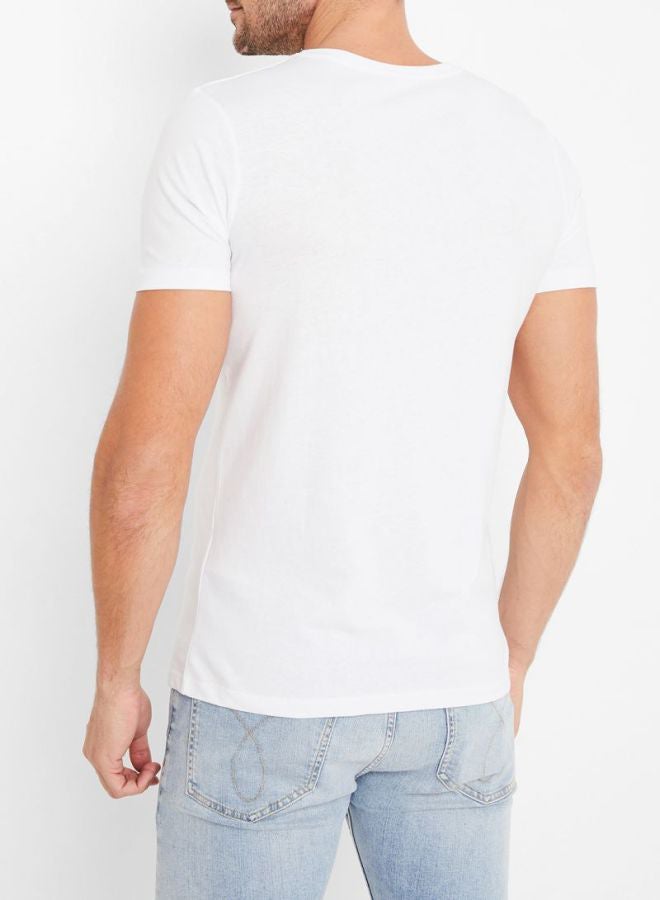 Text Printed Short Sleeves T-shirt White/Blue