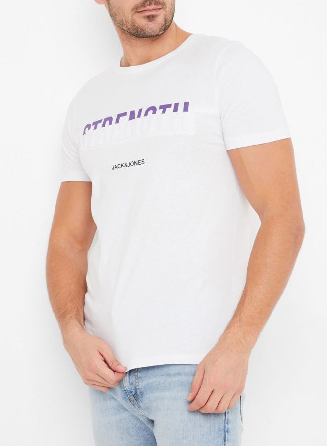 Text Printed Short Sleeves T-shirt White/Blue