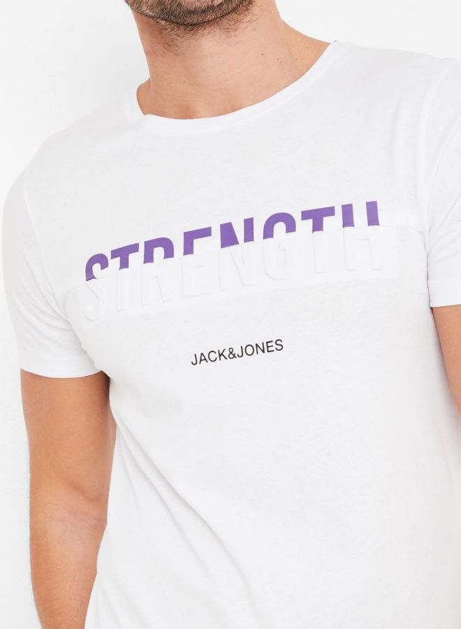 Text Printed Short Sleeves T-shirt White/Blue