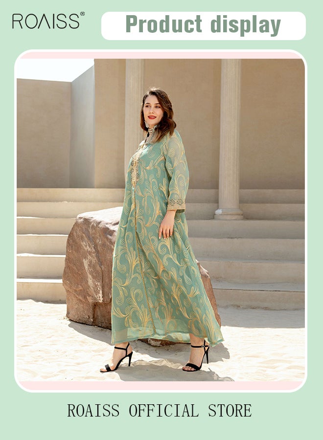 Women Luxury Stand Collar Graphic Printing Robe Maxi Dresses Exclusive Styles Modern Stylish Abaya Middle East Arabic Banquet Wedding Party Dress Women's Festival Clothing