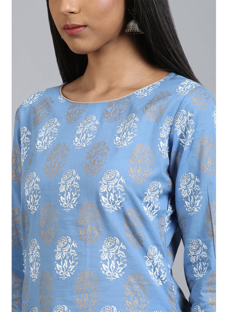 IndHeritage - Premium cotton 2pc kurti / kurta set - light blue colour women's 2pc kurti set with pants - Indian Kurti Set IDH00092