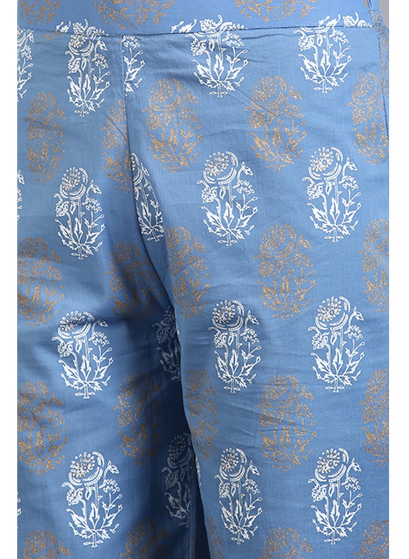 IndHeritage - Premium cotton 2pc kurti / kurta set - light blue colour women's 2pc kurti set with pants - Indian Kurti Set IDH00092
