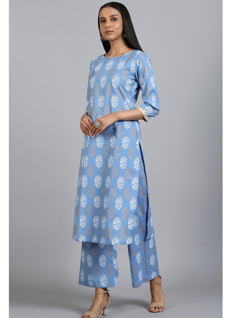 IndHeritage - Premium cotton 2pc kurti / kurta set - light blue colour women's 2pc kurti set with pants - Indian Kurti Set IDH00092