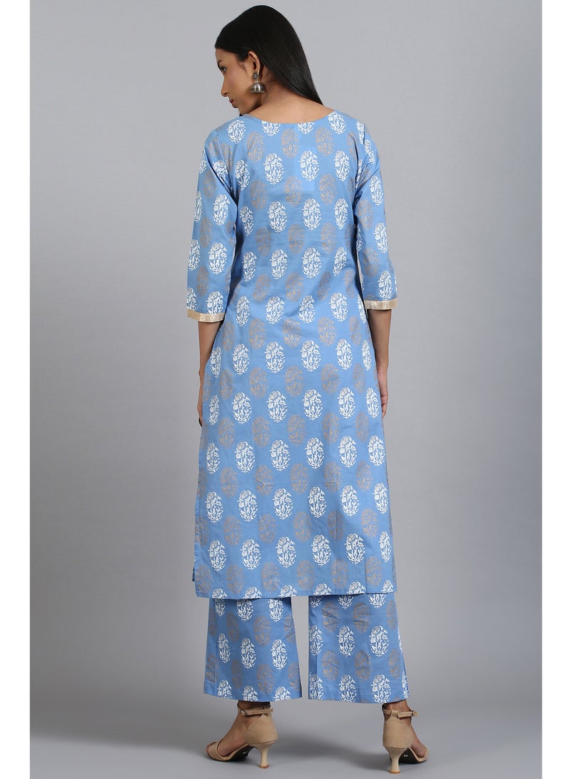 IndHeritage - Premium cotton 2pc kurti / kurta set - light blue colour women's 2pc kurti set with pants - Indian Kurti Set IDH00092