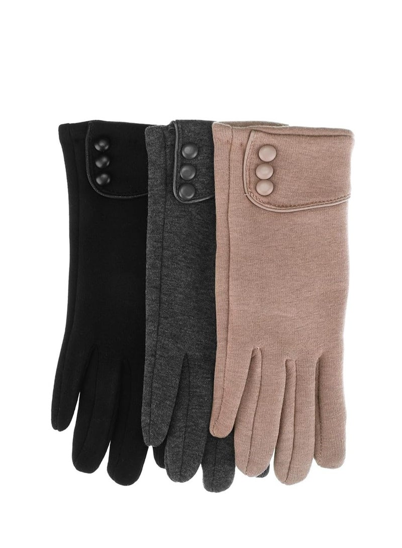 Women Winter Gloves, 3 Pairs Women Winter Gloves, Warm Touchscreen Gloves Windproof Gloves for Women Girls Winter Using, Black, Gray, Khaki