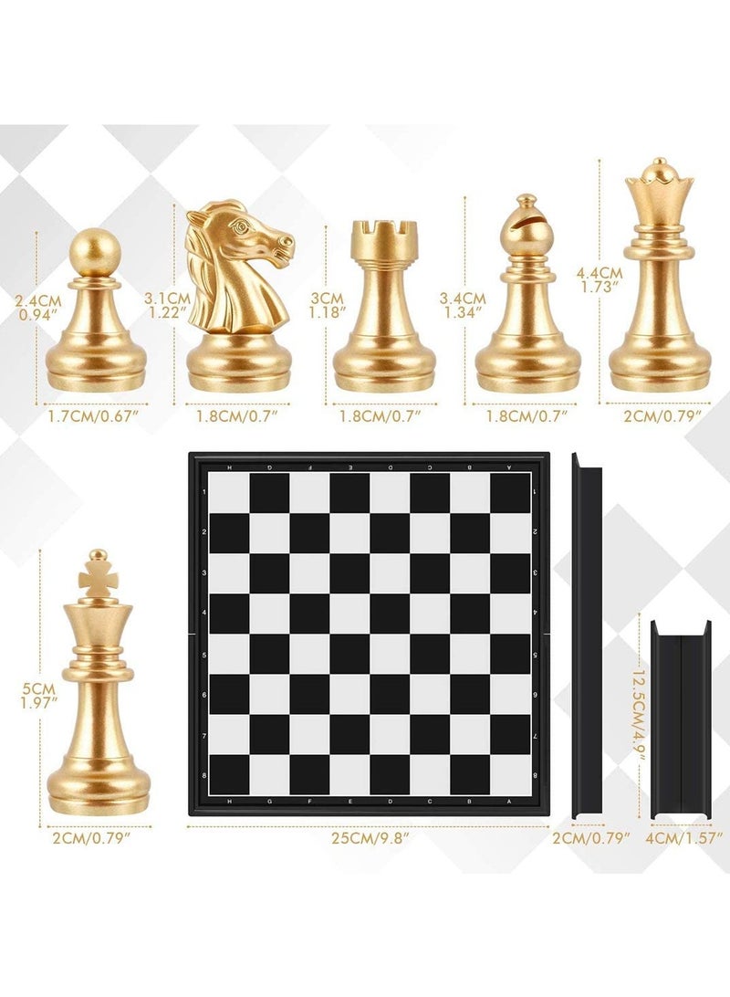 Travel Chess Board Set - Magnetic Piece with Portable/Foldable Board- Full Set Educational Toys For Children/Adults -Gold/Silver -Handmade Traditional Game Gift