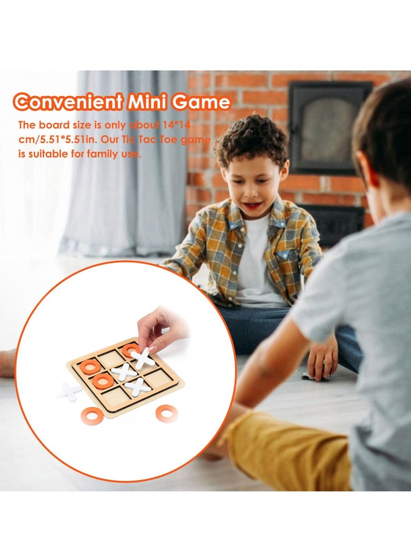 Tic-Tac-Toe Game Toy, Classic Wooden Checkerboard Educational Family Game Toys Set, Portable Casual Tabletop Game for Adults and Kids, Party Classroom Games White and Orange