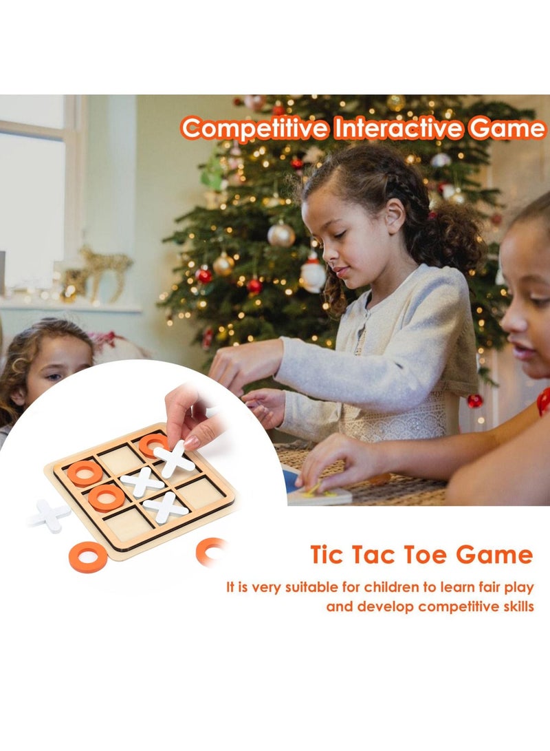 Tic-Tac-Toe Game Toy, Classic Wooden Checkerboard Educational Family Game Toys Set, Portable Casual Tabletop Game for Adults and Kids, Party Classroom Games White and Orange