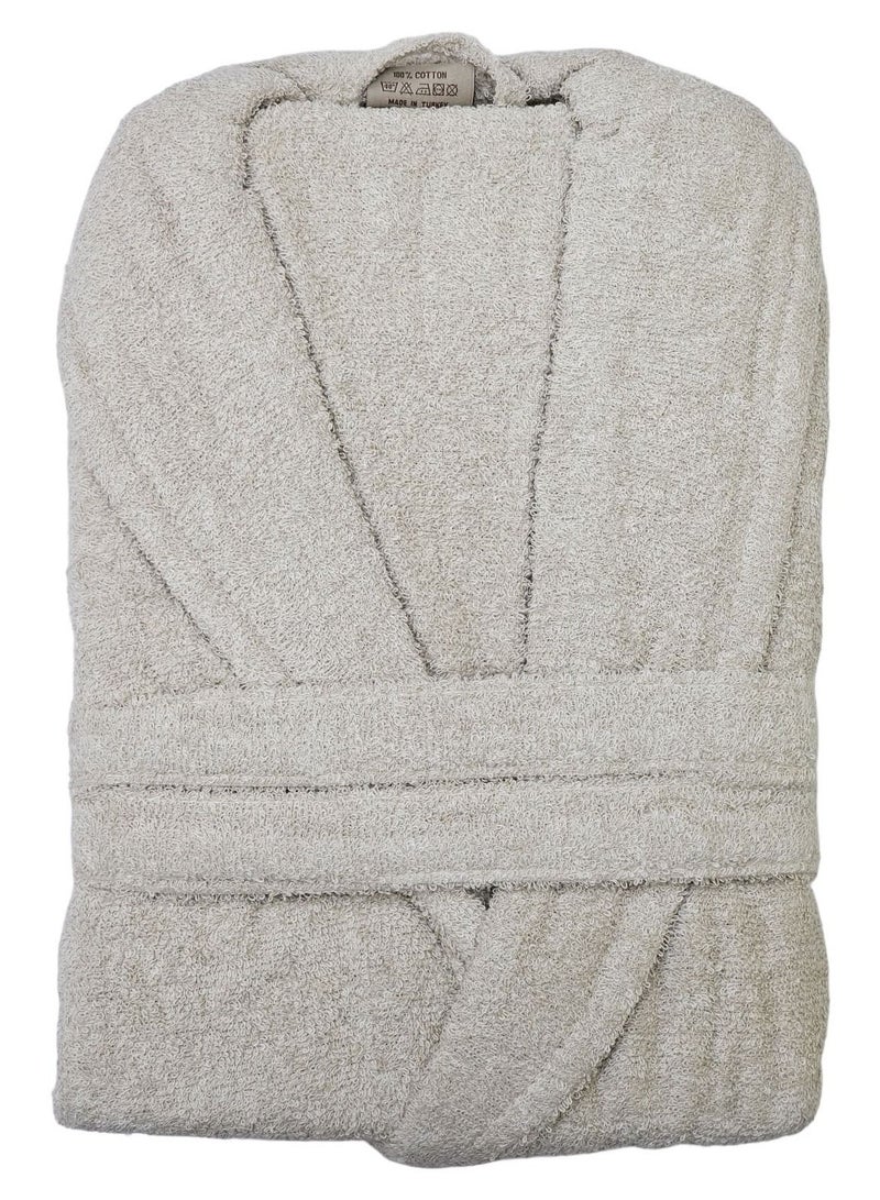 Turkish Cotton Bathrobe Terry Unisex with Dual Pockets, Belt and Shawl Collar Beige One Size