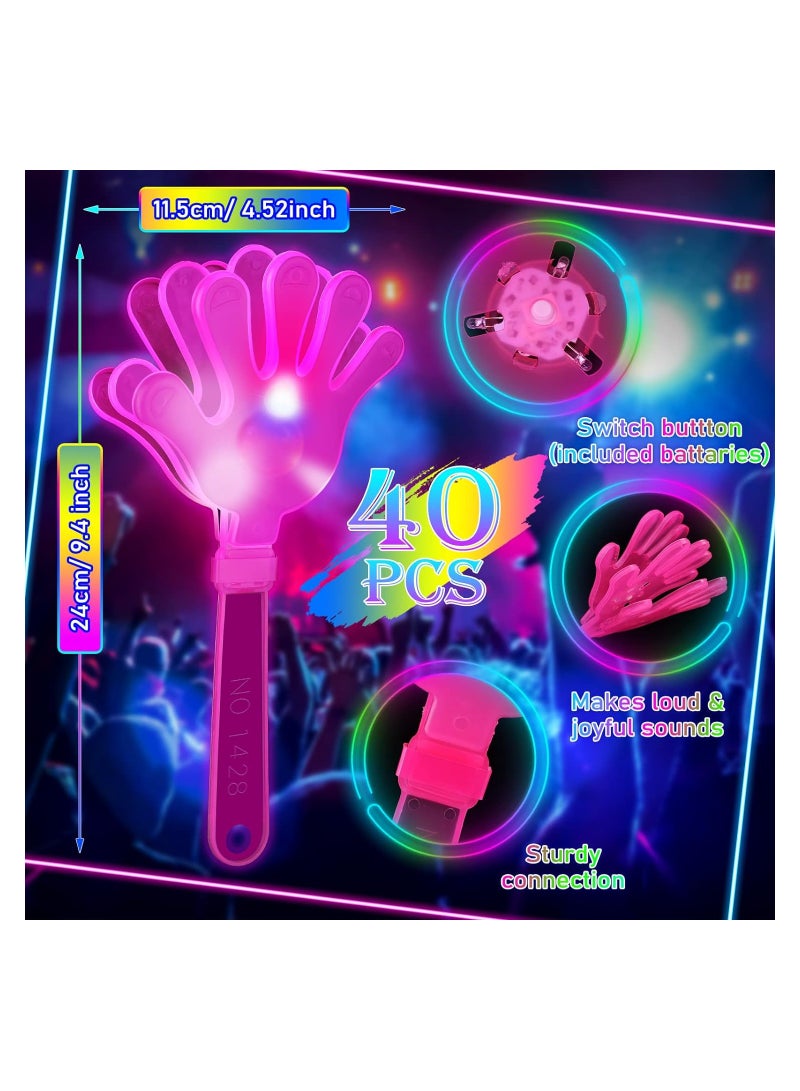 Hand Clappers 40 Pcs Hand Clappers LED Light Up Noisemaker Toys Plastic Noise Makers Party Favor Game Accessories for Kids Adult Sporting Events Fiesta Birthday Concert Gift Supplies